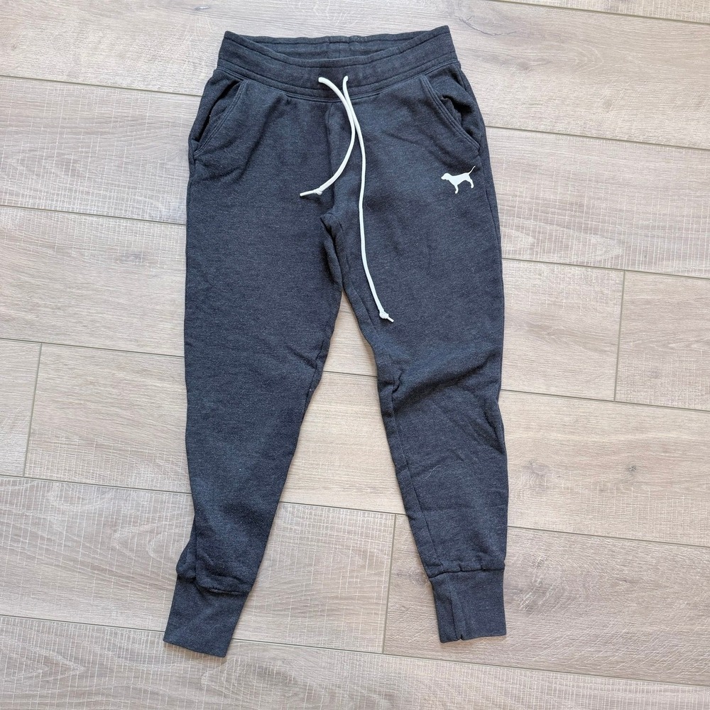 PINK Victoria's Secret Joggers Womens XS Gray Fleece Tapered Sweatpants